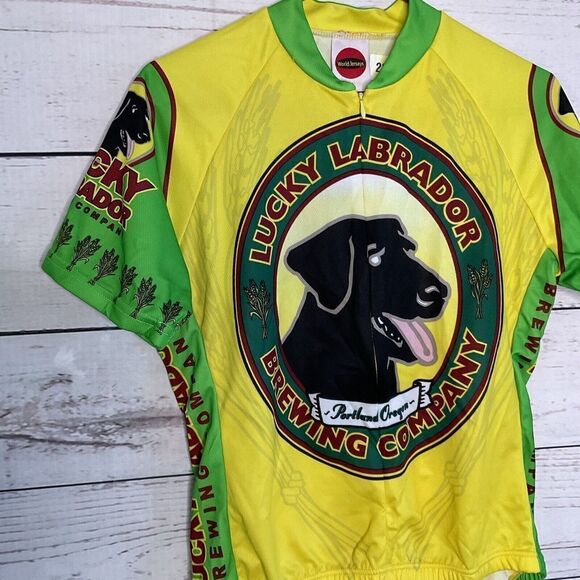 World Jerseys Men’s Cycle Jersey BIKE Shirt Size XL Green Yellow Polyester Dog** - Picture 5 of 12